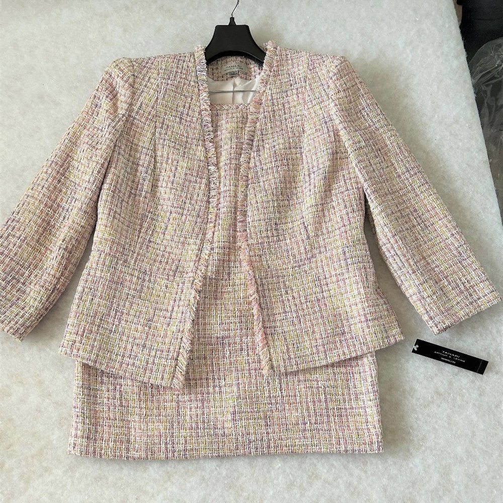 Tahari ASL Pink, Purple, Cream Woven Tweed Skirt Suit. Size 4. New with Tags - Picture 15 of 16